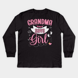 Grandma says Girl cute baby matching family party Kids Long Sleeve T-Shirt